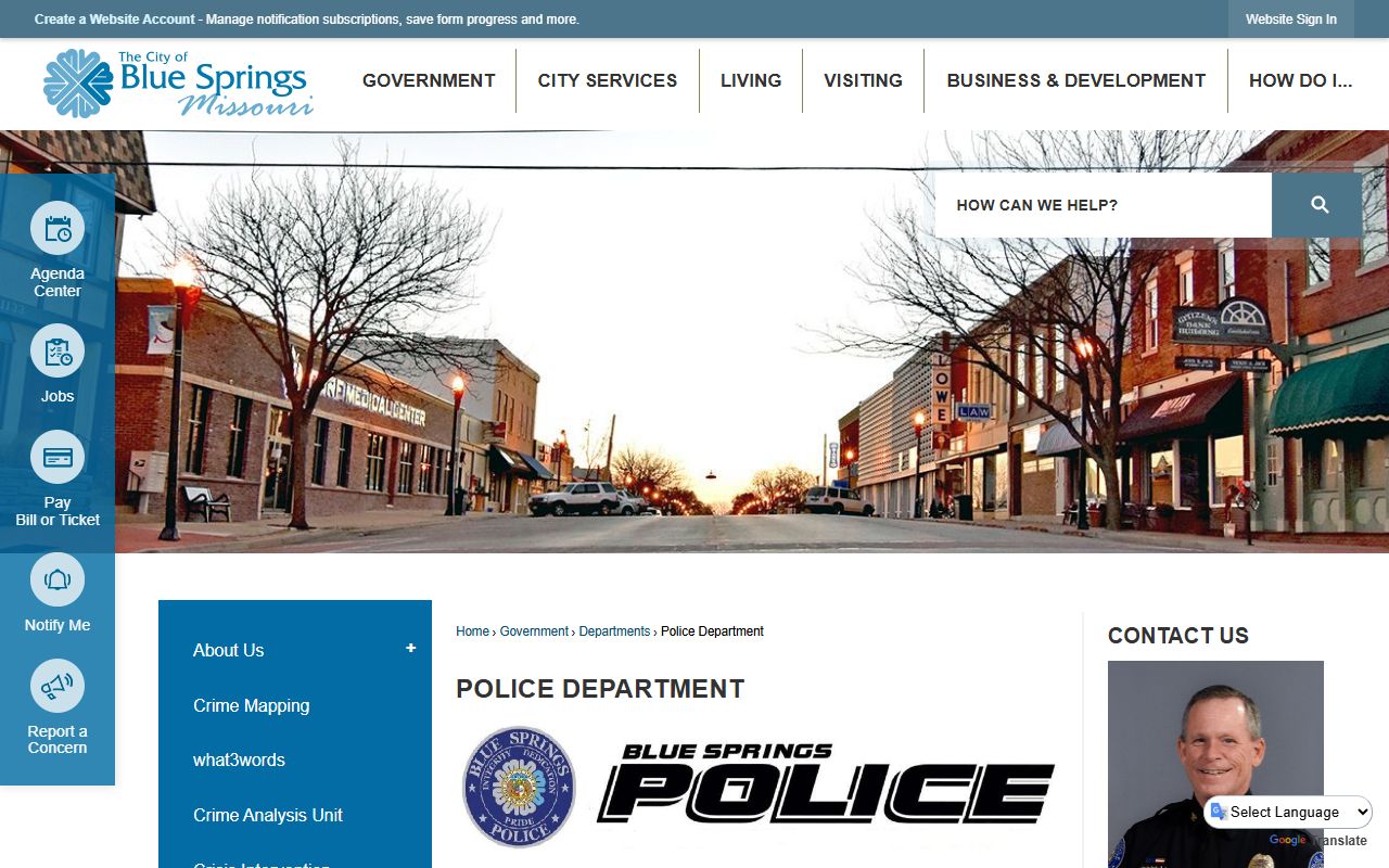 Blue Springs Police Department website for jail mugshot and arrest information