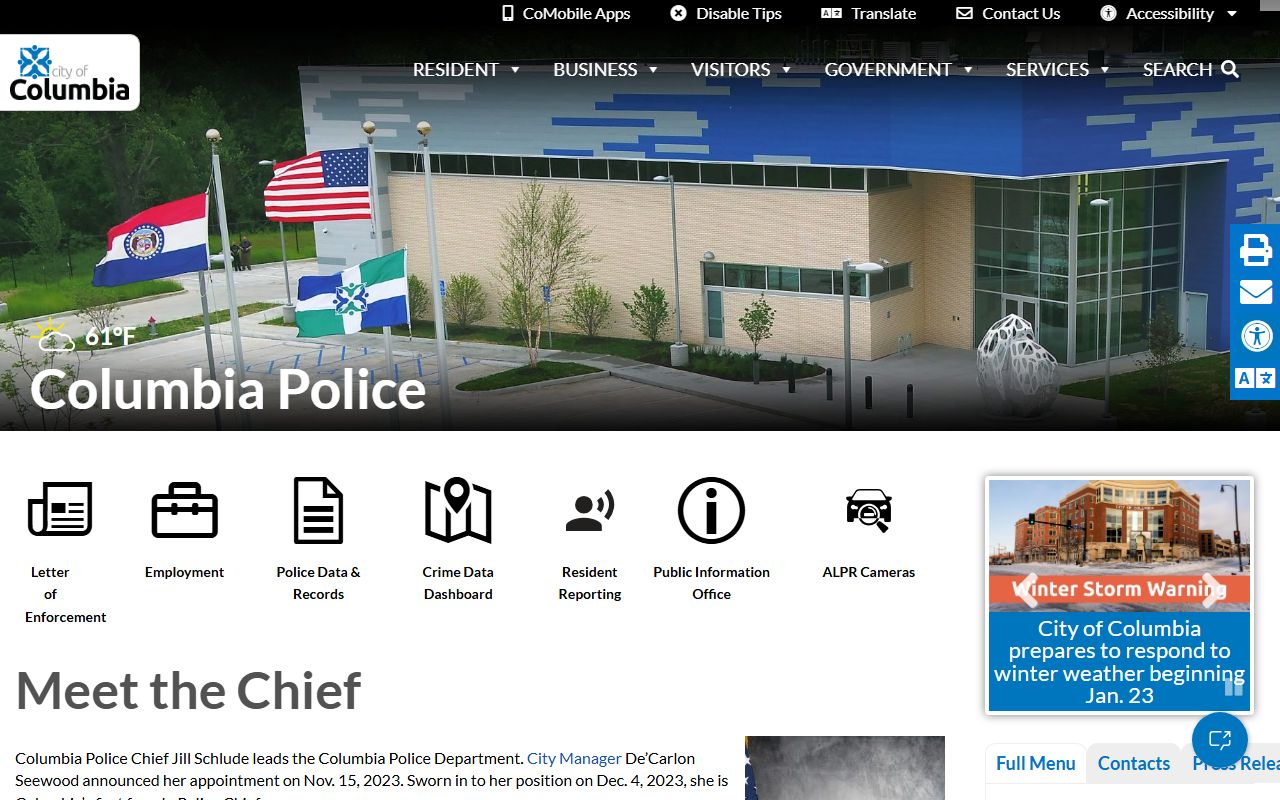 Columbia Police Department website for jail mugshot and arrest record searches