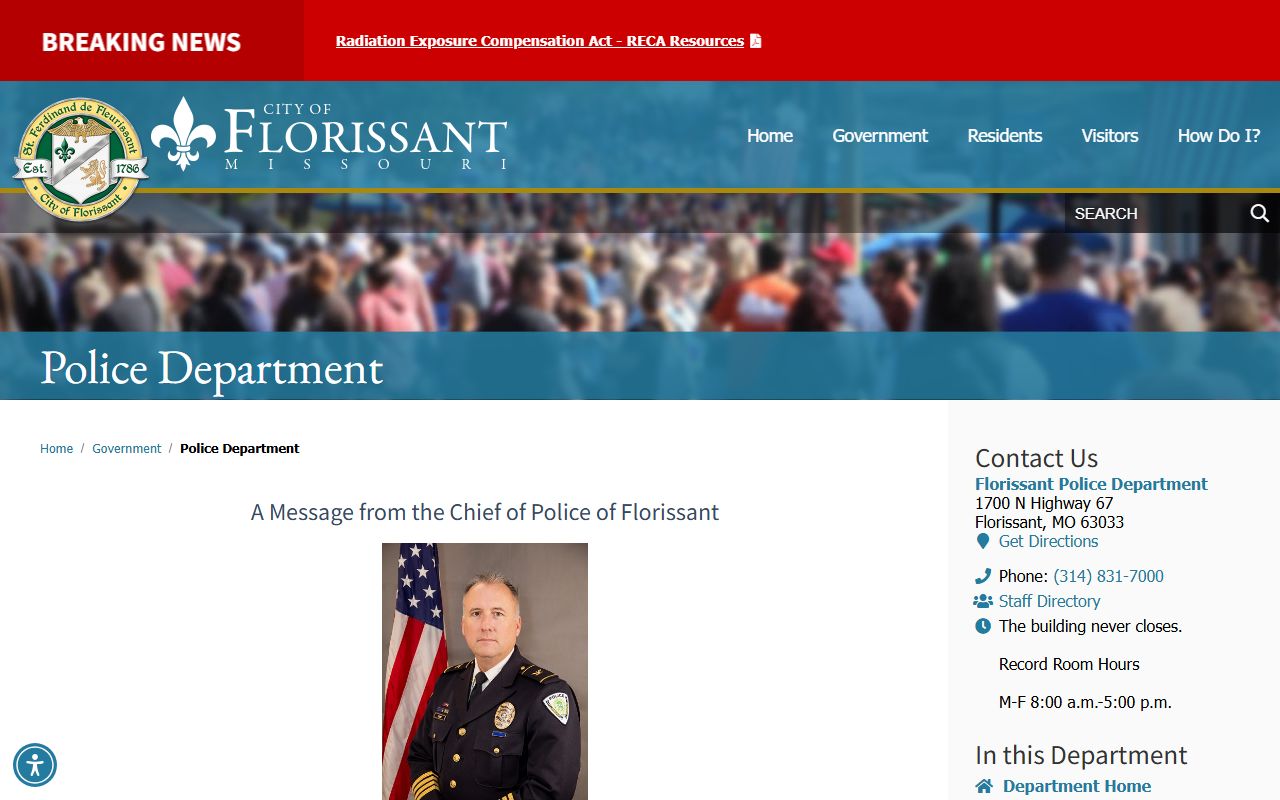 Florissant Police Department website for jail mugshot and arrest record information