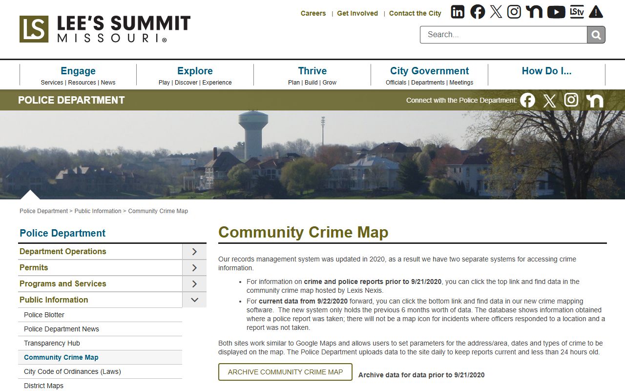 Lee's Summit crime map showing arrest locations related to jail mugshots