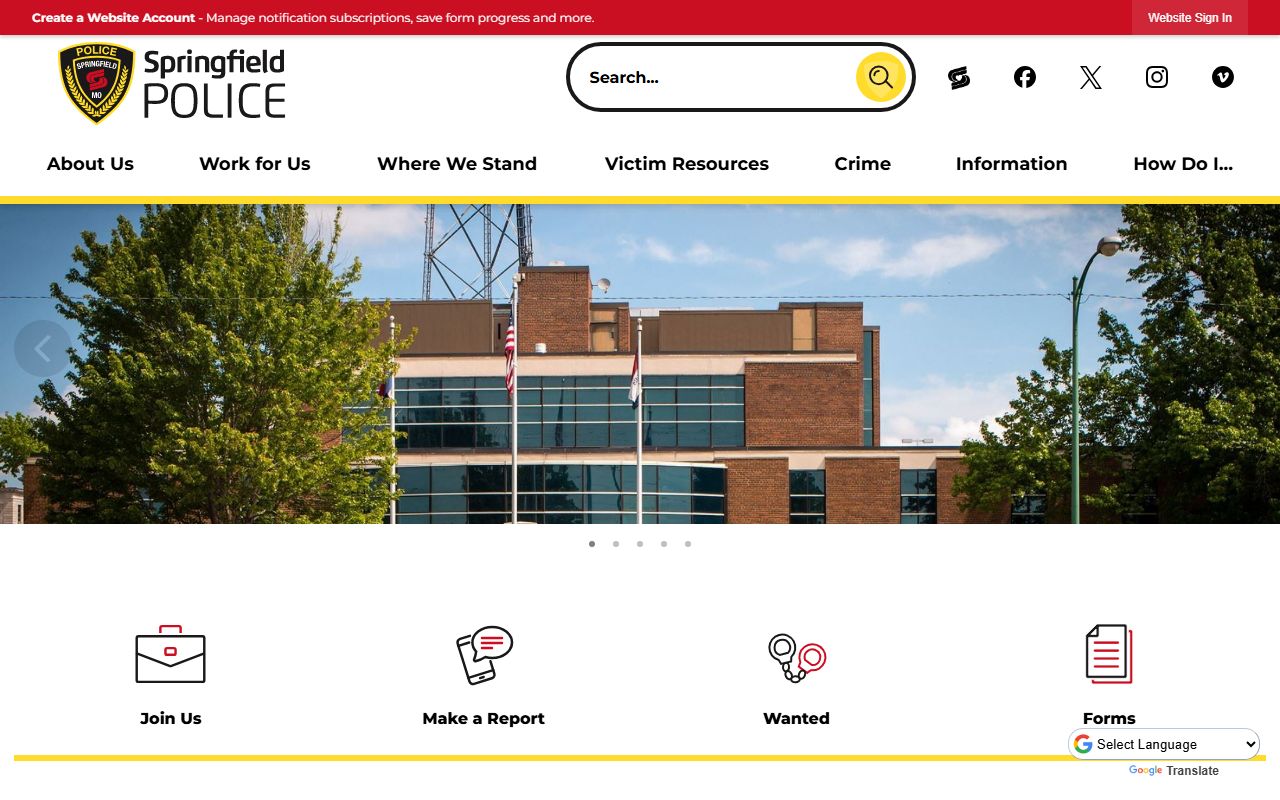 Springfield Police Department website for jail mugshot and arrest record information