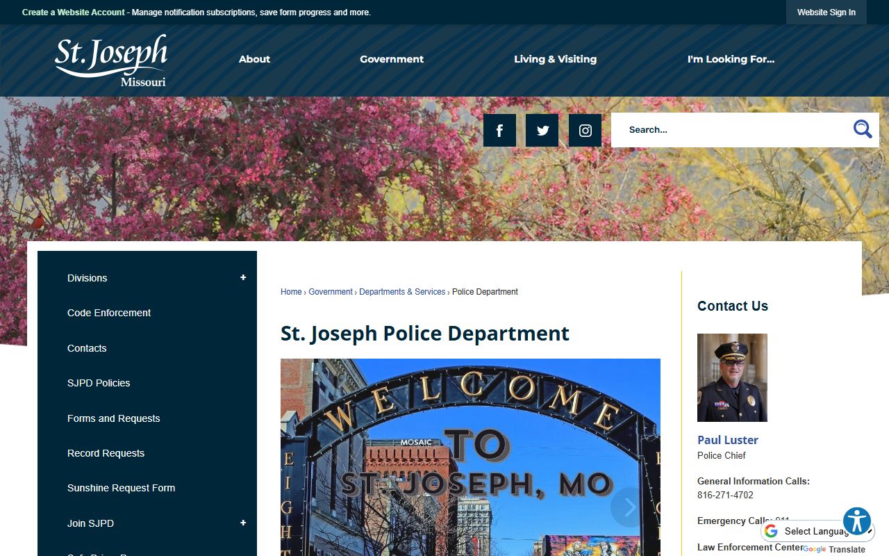 St. Joseph Police Department website for jail mugshot and arrest record searches
