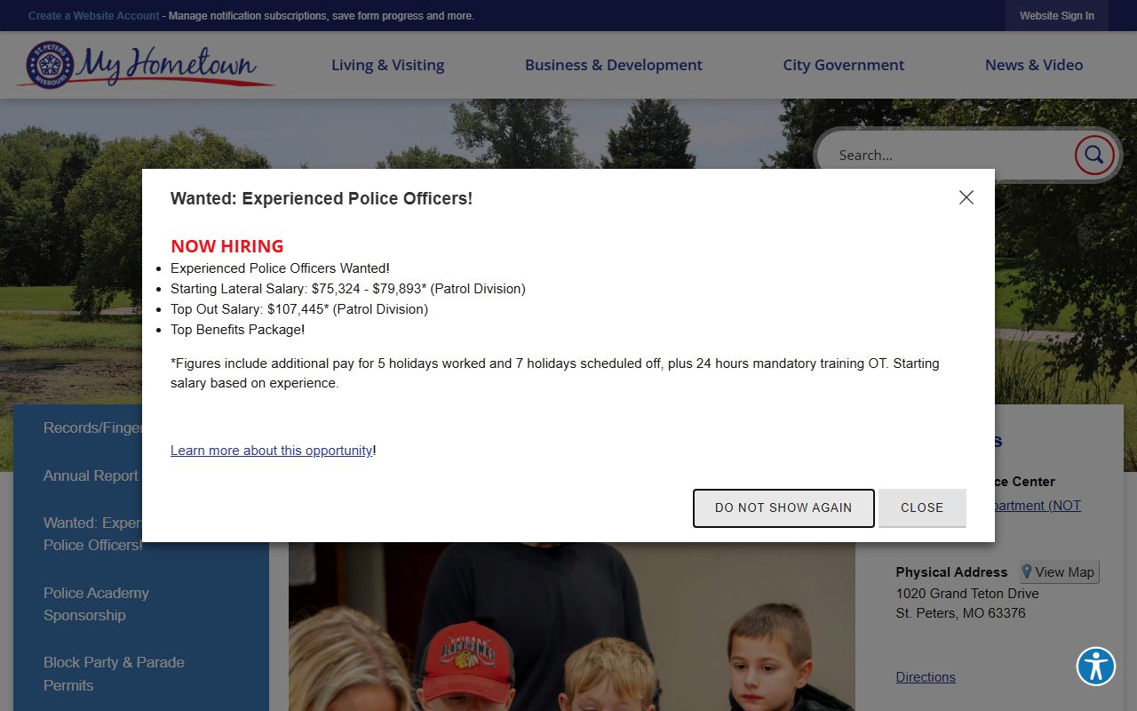 St. Peters Police Department website for jail mugshot and arrest information