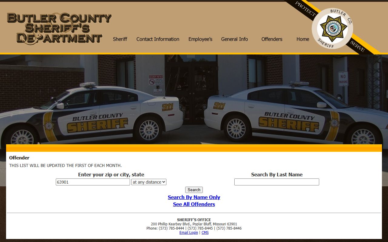 Butler County offender search portal for jail mugshot records in Poplar Bluff Missouri