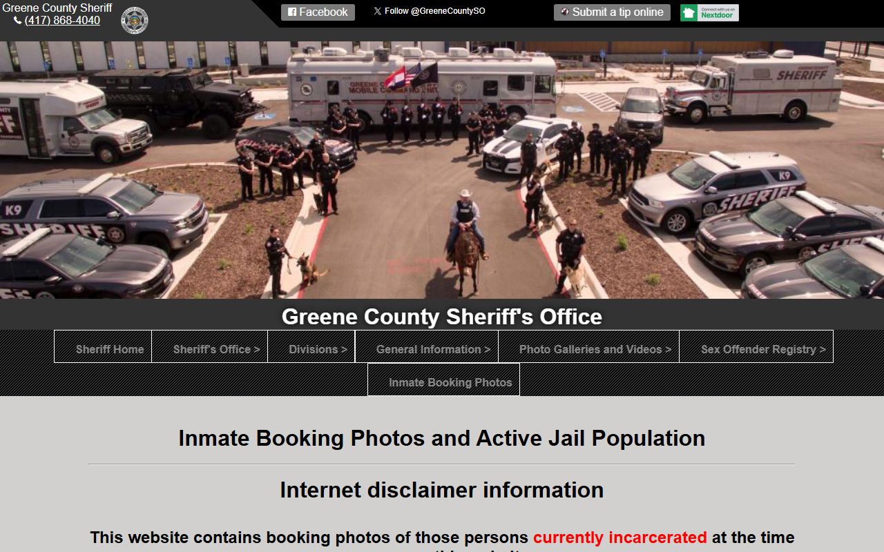 Greene County JailTracker portal showing jail mugshots and inmate records in Springfield