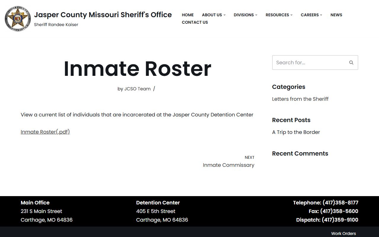 Jasper County Sheriff inmate roster showing jail mugshots