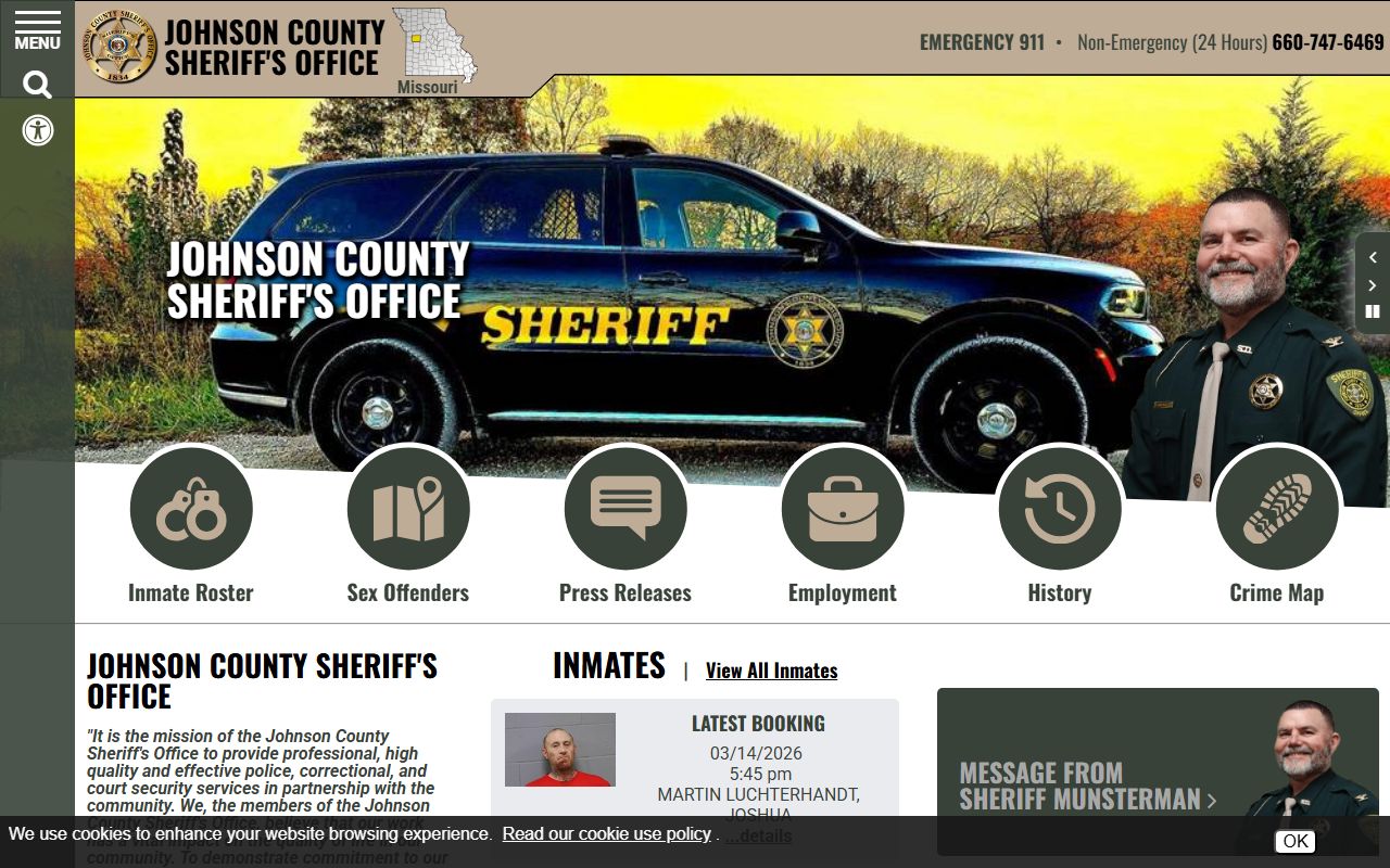 Johnson County Sheriff's Office website for jail mugshot searches