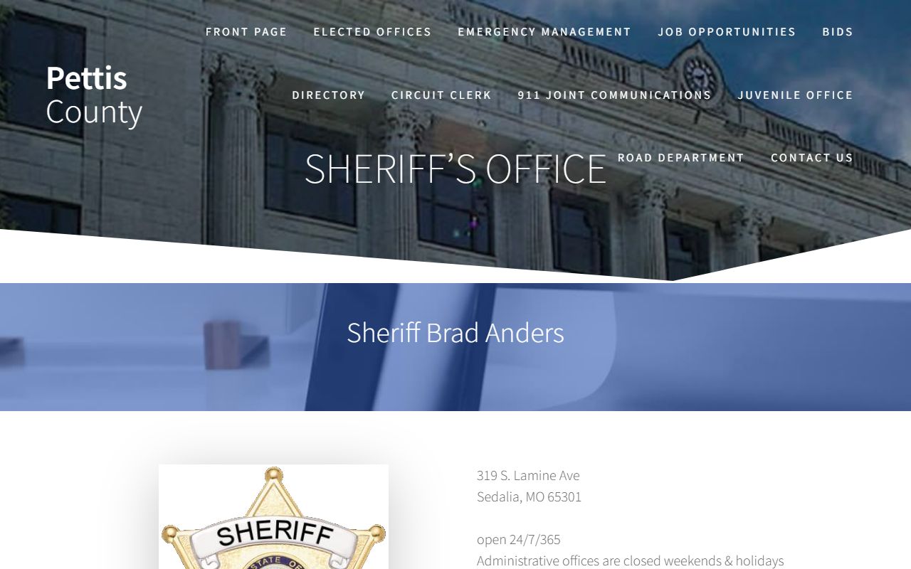 Pettis County Sheriff's Office website for jail mugshots in Sedalia Missouri