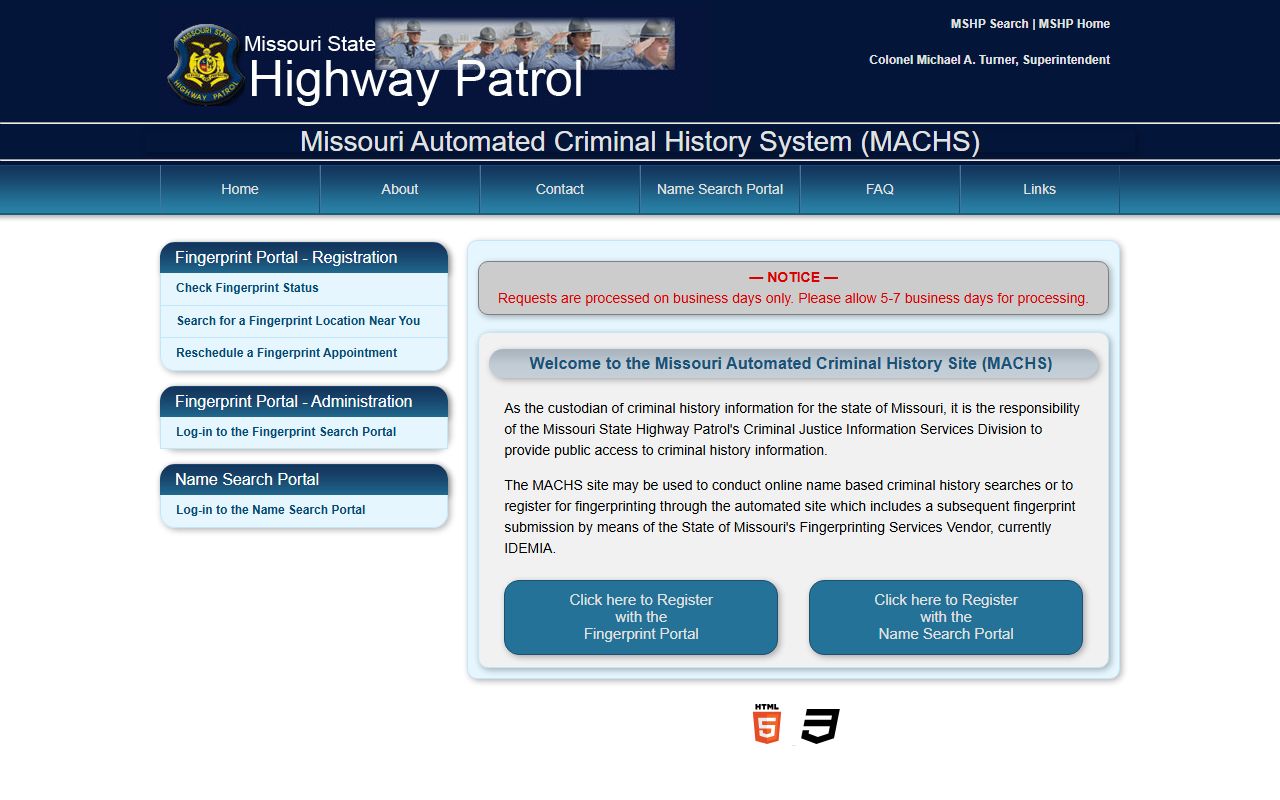 Missouri MACHS criminal history search for jail mugshot records